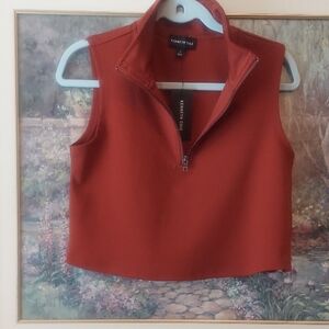 Kenneth Cole Women's Brick Red Zip-Up Crop Top